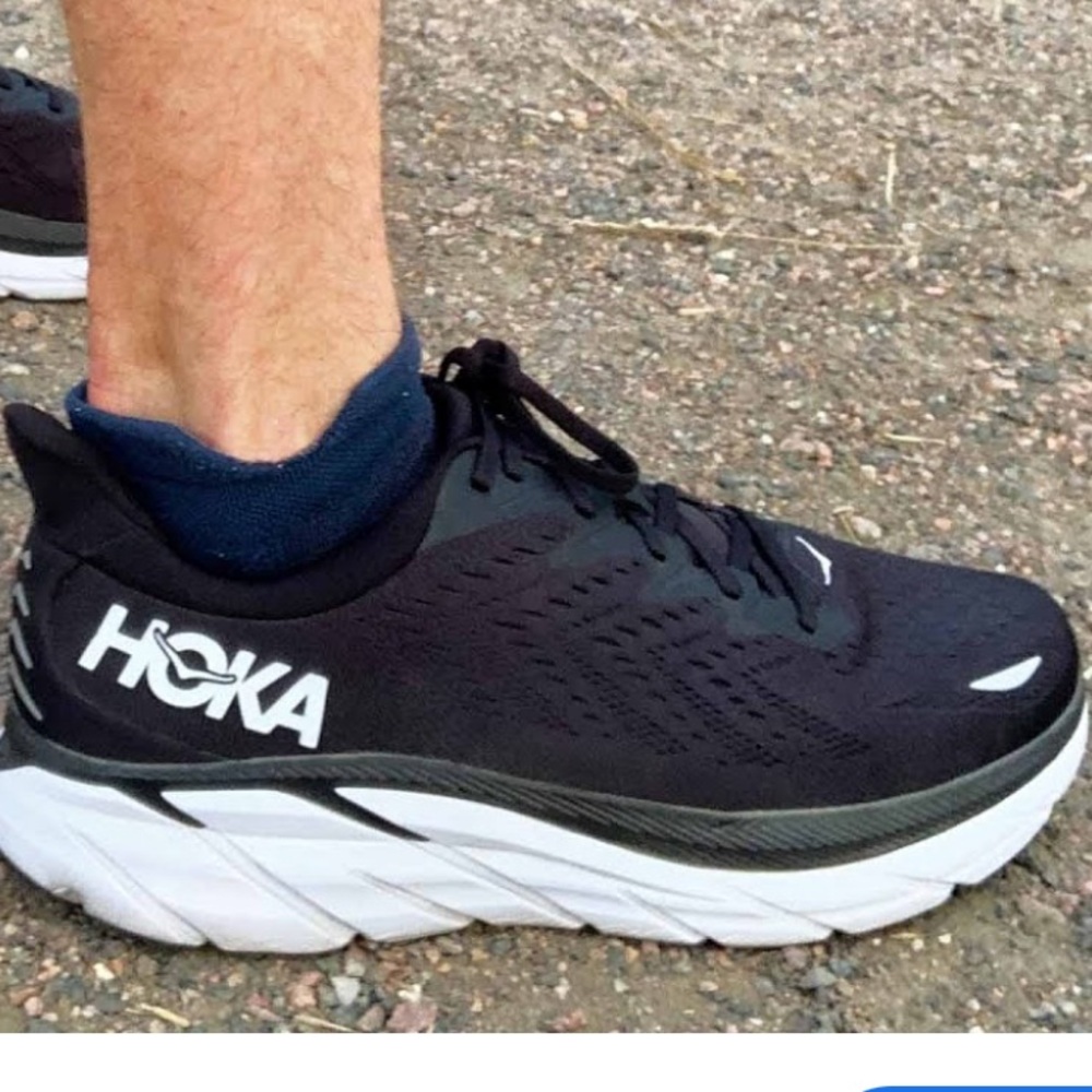 Hoka One One Clifton 8 Black and White Sneakers